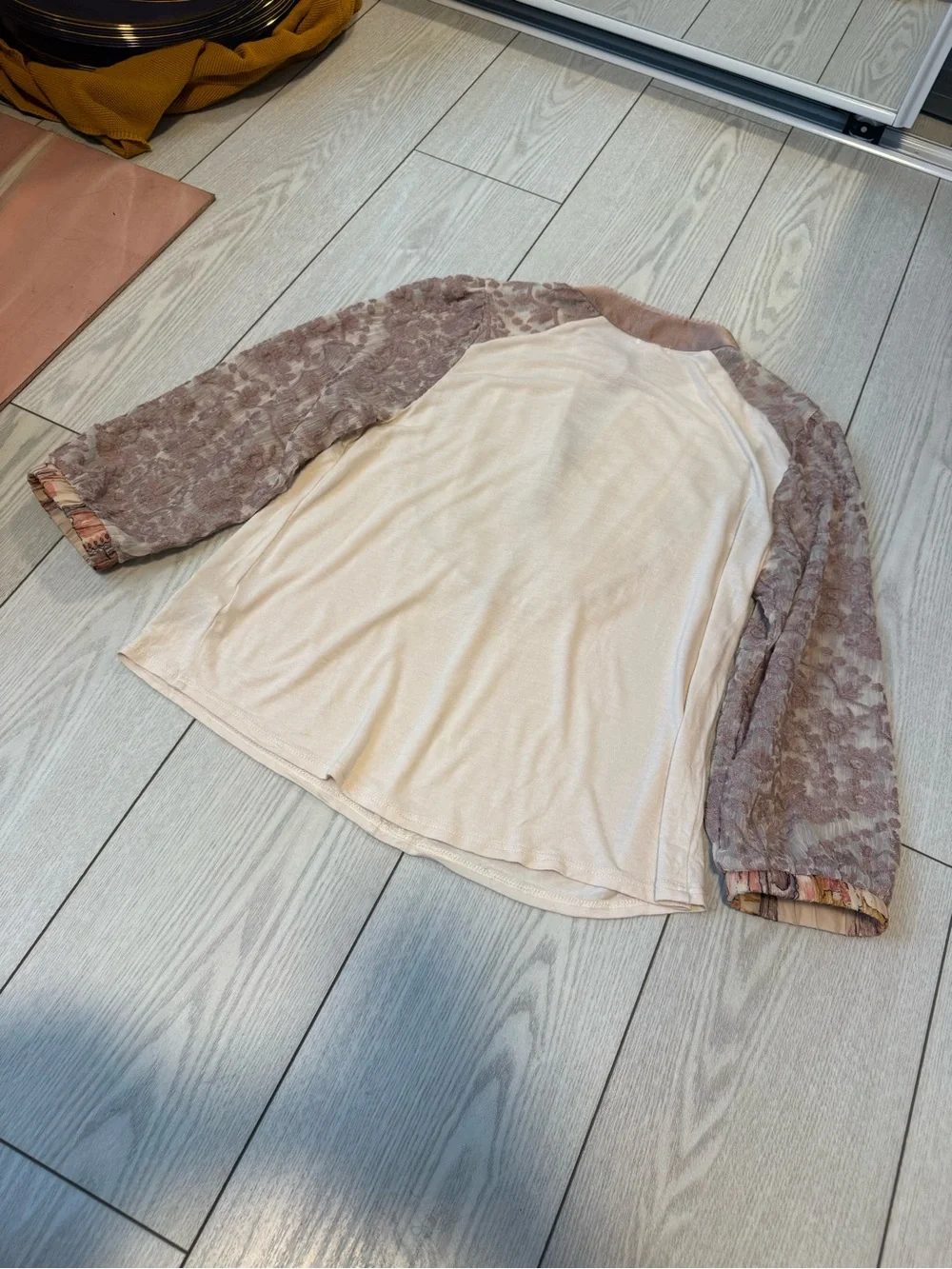 Anthropologie Tiny high neck pink floral embroidered ruffle blouse cream small - Picture 8 of 9